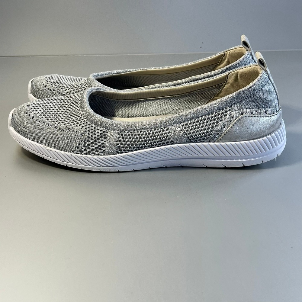 Easy Spirit Silver Metallic Knit Slip On Ballet Flats Womens 10.5 Casual Shoes